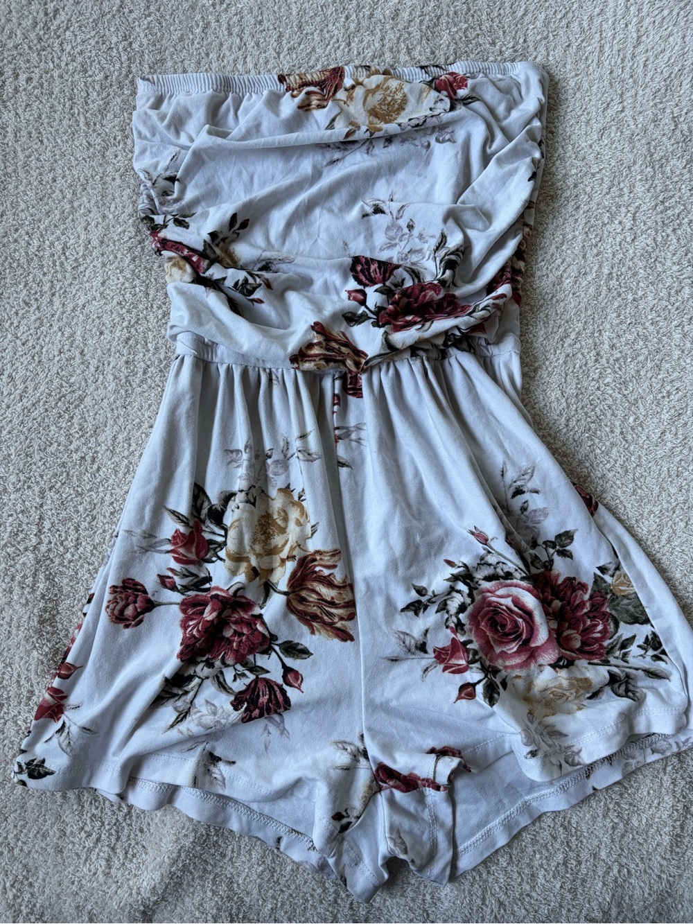 White Floral Strapless Girls' Dress Romper